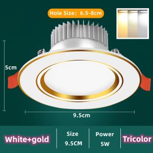 Downlight LED Ceiling Light Recessed Pin Light Tricolor 5W/7W Panel Light Ceiling 3000/4000/6000K