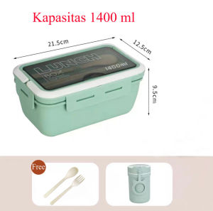 Kotak Makan 3 Sekat 1400 ML dengan Pegangan - Free Sendok Garpu BPA FREE Lunch Box Sekat 3