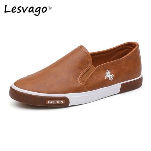 Lesvago Casual Shoes Men Comfortable PU Leather Mens Loafers Handmade Design Flats Sneakers Slip on Lazy Driving Brand Shoes Size 39-45