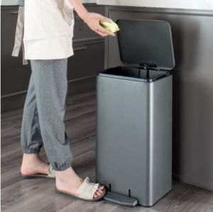 Glad Stainless Steel Step Trash Can with Clorox Odor Protection | Large Metal Kitchen Garbage Bin with Soft Close Lid Foot Pedal and Waste Bag Roll Holder 30 Litre  Pewter
