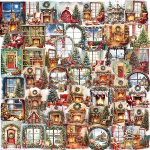 50PCS Retro Christmas Sticker Pack Decorative Guitar Notebook Waterproof Transparent PET Sticker