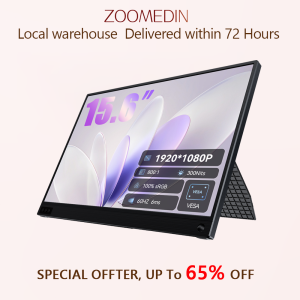 ZOOMEDIN 15.6 Inch 1080P Ultra Light&Thin Portable Monitor with Adjustable Kickstand & Pencil Hole Laptop Extender Monitor for Laptop PS5/4 Xbox Switch Phone PC.