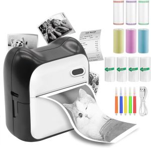 PortablePrinter Pocket Inkless Thermal Sticker Maker with 10 Rolls Printing Paper for Journal/DIY Scrapbook/Travel/Notes/Lists Compatible with iOS&Android