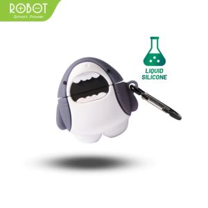 ROBOT Airbuds T50S Liquid Silicone Soft Case 3D Design Motif Shark Dinosaur Cat Spaceman Kartun Lucu - Protection Cover Casing Headset Robot T50S Anti Slip Gores +Carabiner - Casing Earbuds Motif Cartoon Cute Imut Trendy