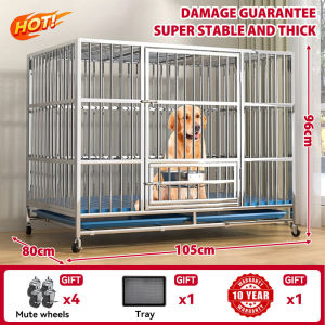 Stainless steel dog cage Stainless steel display Cage large dog medium dog with toilet household golden retriever dog cage house kennel gift dog bowl large size stainless cage