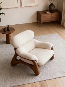 New Chinese style elm single sofa chair living room balcony solid wood fabric high-end comfortable lazy leisure lounge chair