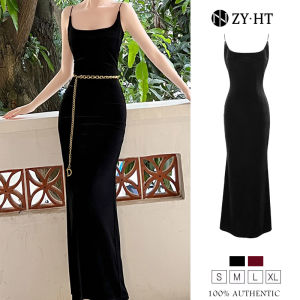 ZY.HT EraVogue เดรสผู้หญิง เดรสสีดำ สีแดง เดรสสายเดี่ยว เดรสหางปลา เดรสกำมะหยี่ เดรสไฮโซ ชุดราตรี เดรสวินเทจ เดรสออกงาน เดรสปาร์ตี้ 9605