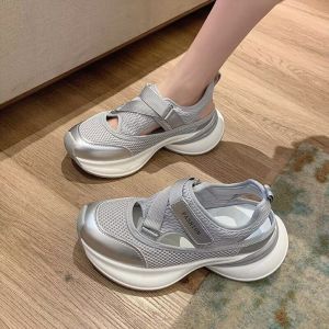 [Free Shipping] Hollow-Out Breathable Women’S Sandals 2026 Summer New Collection Thick-Soled Women’S Shoes Height-Increasing With Velcro Straps Casual Sports Shoes