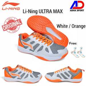 Sepatu Badminton Lining Ultra Max White /Orange Sepatu Bulutangkis Promo Diskon Adha Sport