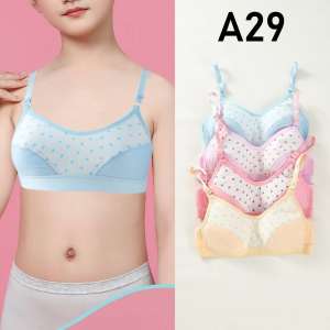 BURSON 3pieces Cute Design Plain Color Baby Bra Girl Cotton Bra with adjusting Strap 11-14 Yrsold