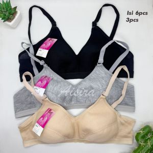 3PCS 6PCS Bra Tanpa Busa Wanita Remaja Bh Sport Tanpa Kawat Murah Kait Kancing Belakang 2 susun