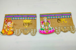 Traditional Handmade Ganesha and Lakshmi Devi Model Shubh Labh Door Hangings for Diwali Decoration | Pooja Rooms | Wall Hanging for Diwali Gift | Festive Decor (Pack of 2 Pcs)