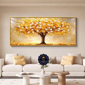 Tranh Cây Vàng Phú Quý Phát Tài Chất Liệu Canvas Tráng Gương Tranh Treo Phòng Khách