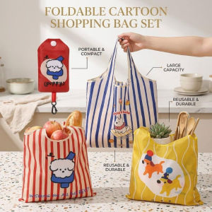 Cartoon Shopping Bag Foldable Printed Handbag Large Capacity Tote Bag Student Class Bag Lunch Bag