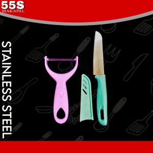 2-IN-1 STAINLESS STEEL PARING KNIFE & PEELER SET WITH BLADE COVER ERGONOMIC FRUIT AND VEGGIE KIT #GD