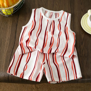 AILEBE Kids Sets Terno For Boys Girls Summer Sleeveless Sando Vest And Shorts 2Pcs Set Cloud Cotton Soft Breathable Lightweight Casual Pambahay Daily Wear Hot Weather 1-13 Years Old
