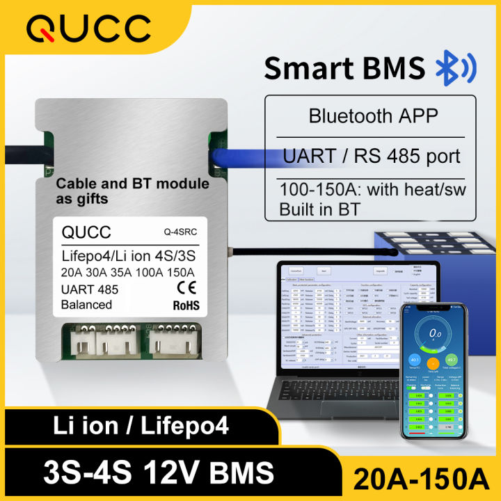 Qucc Display 【New-store】 Qucc Lifepo4 4s 100a 150a Smart Bms 12v 20a 30a 35a 3s Li ...