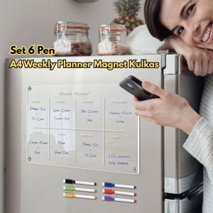 Set 6 Pen Kantor Schedule Board Planner Akrilik Kulkas Magnet A4 Custom BR299 Weekly Dinding + ATK
