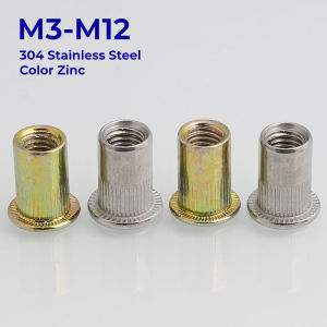 304 Stainless Steel Color Zinc Carbon Steel Flat Head Blind Rivet Nut M3 M4 M5 M6 M8 M10 M12 Knurled Steel Head Nutserts