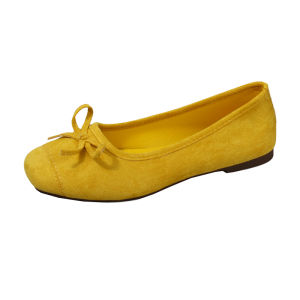 YOTO French Retro Loafers For Women Bow Ballet Square-Toe Suede Low-Cut Softy Flat Doll Shoes