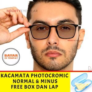 Kacamata Minus Anti Radiasi Photocromic Pria Wanita Frame Lentur Fleksibel Model Kotak Classic