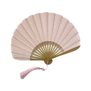 TRONICSER Màu đơn sắc Quạt tay gấp Khung Tre Vải cotton linen Quạt mini vỏ sò Sáng tạo với Tassel Người hâm mộ khiêu vũ Trang trí nhà cửa