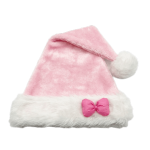LEKGAVD Fluffy Pink Bow Santa Hat Soft Fuzzy Star Pattern Christmas Hat Cute Lightweight Plush Hat Holiday