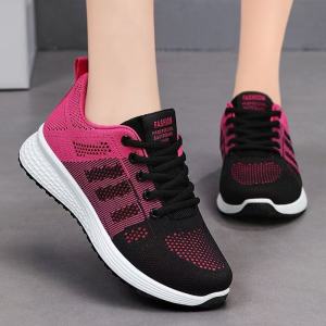 Breathable fly woven shoes lady sport shoes flat bottomed students running casual shoes for lady