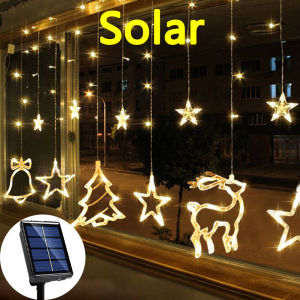 Abenkle 2025 Solar String Lights Christmas lights Moon Star Fairy Lights Curtain String Fairy Lights 8 Flashing Modes Garden Holiday Wedding Party Decoration New year Christmas Decoration