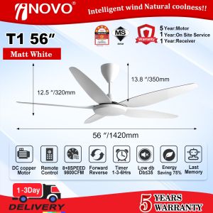 🔥HOT SALE🔥INOVO T1 DC silent ceiling fan with light 40" 56" 5B-16S-9800CFM RF-Remote 5-year warranty