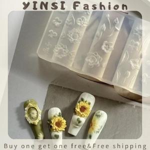 YINSI 3D Fruit Silicone Nail Mold Sweet Flower Petals DIY Design Manicure Template Carving Nail Art Stencil Soft Stamping Mold Tools