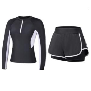 Women Long Sleeves Bathing Suit Two Pieces Tankini Swimsuits Ladies Sport Swimwear with Shorts for Beachwear