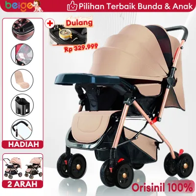 BEIGE Stroller bayi Two way Stroller Baby Stroller Bayi Lipat Traveling Mudah Digunakan Tahan lama