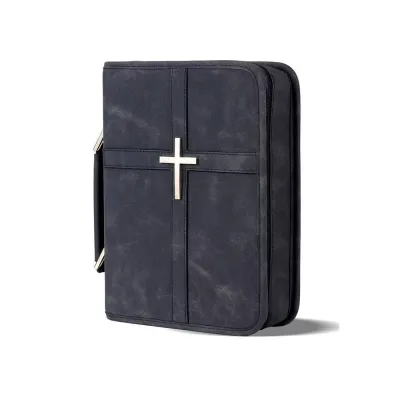 ONERVGY Dust-proof Vegan Leather Bible Cover Cross-themed with Phone Pocket Bible Carrying Case Classic Religious Style Bible Protective Book Holder Church Use