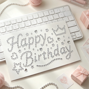 OWTWO 3D Happy Birthday Rhinestone Stickers Love Heart Star Pattern English Letter DIY Packing Stickers Silver Color Gift Wrapping Stickers For Gift Wrapping