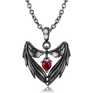 FORTUNESS Red Rhinestone Gothic Clavicle Chain Alloy Black Silver Bat Wings Pendant Necklace Dark Aesthetic Vintage Style Halloween Heart Choker Women