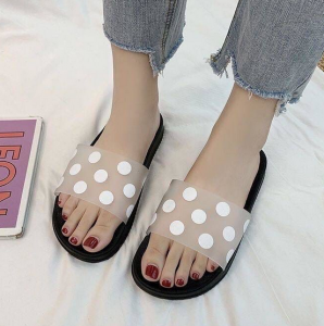 IDEALIFESHOES Sandal Wanita dot pink hitam Korea Sendal Cewek Sandal Wanita Kekinian Selop Karet Sendal Santai Wanita DOT