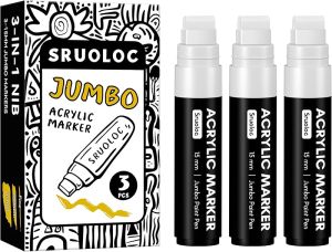 3 Jumbo Permanent Markers Black 15mm Thick Wide Tip Large Acrylic Paint Markers for Rock Painting Poster Stone Ceramic Glass Wood Canvas