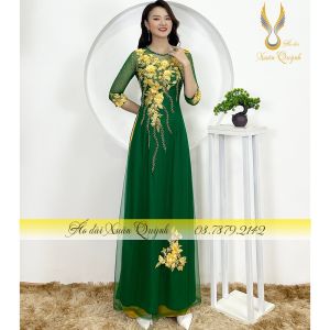 Áo Dài Đám Cưới Sui Gia Đính Kết Hoa Thêu M09 Xanh Rêu - Áo Dài Xuân Quỳnh