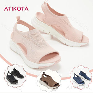 Atikota Sandals for Women Large Size 2024 Summer Fish Mouth Mesh Thick-soled Sports Sandal