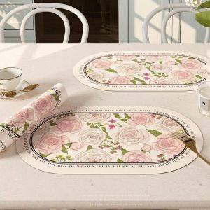 Leather Placemat Oval Shape Placemat Pad Upscale Heat-Resistant Oil-proof Rose Mat For Dinning