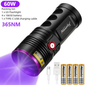 Alonefire H42UV LED Flashlight 60W High Power Black Mirror Money Detector Fluorescent Agent Detection Type-C USB Rechargeable UV Lamp