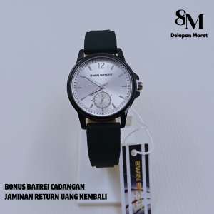 BWIN SPORT DM95972 CRONO VARIASI JAM TANGAN WANITA MOTIF TIPIS KASUAL TALI KARET RUBBER LEMBUT JAM CEWE MINIMALIS DELAPAN MARET