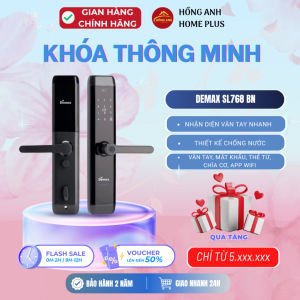 Khóa cửa vân tay Demax SL768 BN màu hồng màu đen khóa thông minh cao cấp mở vân tay thẻ từ...