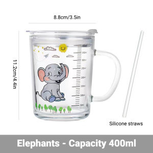 Childrens Glass Milk Cup Breakfast Cartoon Animal Unicorn Glass Mug With Straw