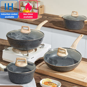 LEUSE 4 pcs Nonstick Pan  Cookware Set Wok Milk Pan Frying Pan with Lid Suitable for All Stove