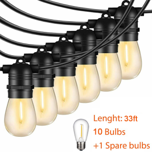 【Free Bulbs】33FT/50FT/66FT String Lights with 10/15/20 Shatterproof LED Edison Bulbs Heavy Duty Waterproof Patio Lights Fairy String Lights Backyard Garland Lights