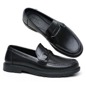 Mens Black Shoes SHUTA Korean Style Fashion Loafers Waterproof Non-Slip Rubber Sole Stylish Versatile Slip-On Shoes for Students Office Workers Footwear