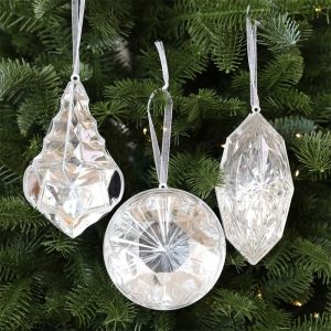 DCITZ Transparent Gemstone Christmas Pendants Shining DIY Xmas Tree Hanging Pendant Photographic Props Exquisite Christmas Tree Ornaments New Year Decor