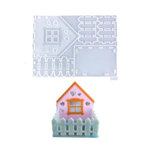 Ornament Mould Flexible Silicone Mold for Office Decoration House and Fence Shaped Desktop Embellishments Making Mold